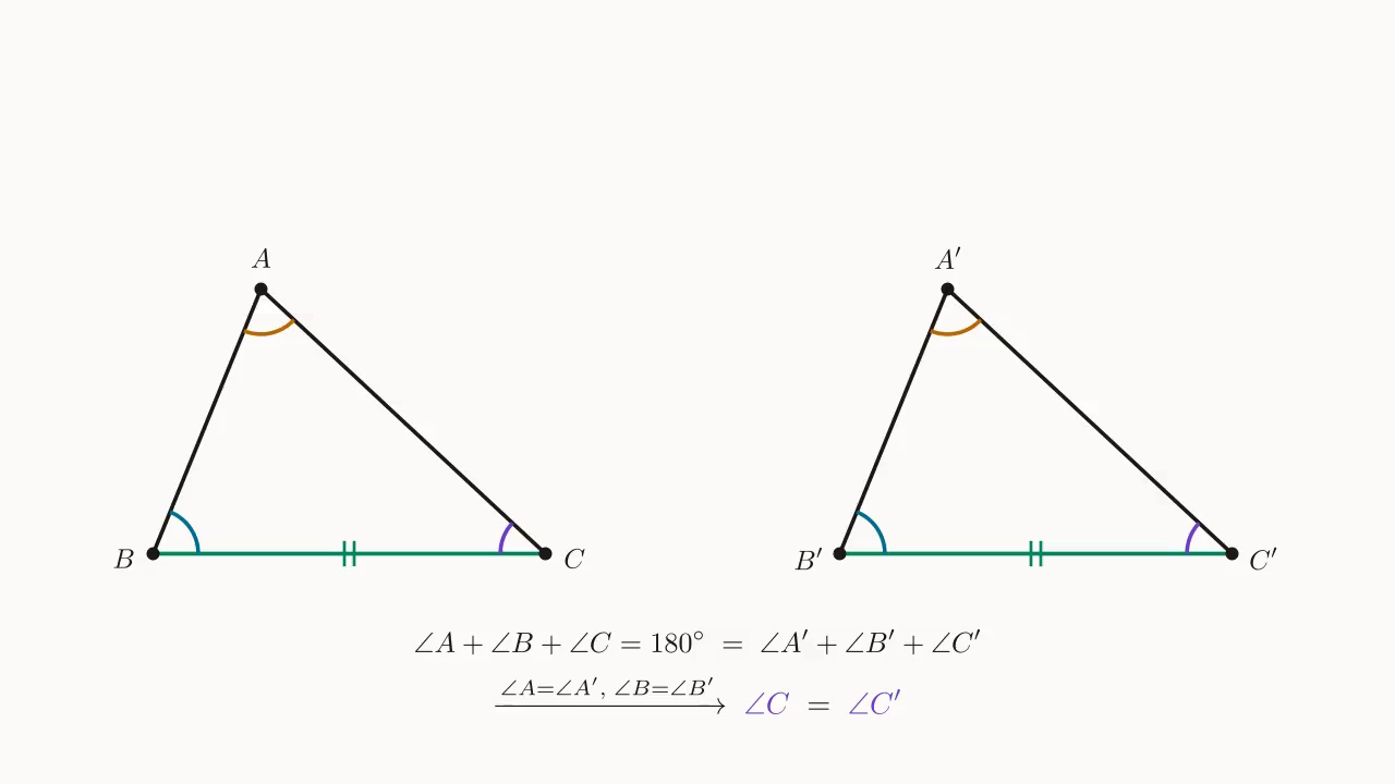 Step 1: the triangle angle sum gives \angle C = \angle C'