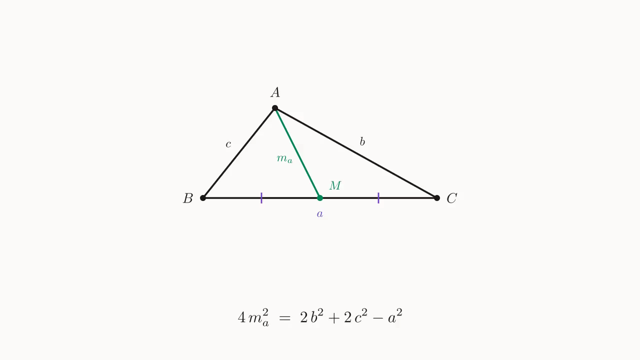 中线长公式:4m_a^{2}=2b^{2}+2c^{2}-a^{2}